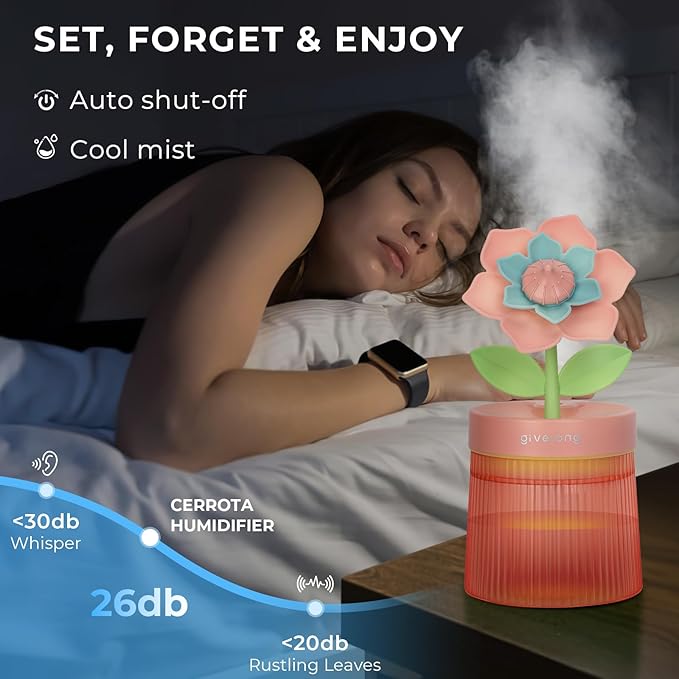Cute Flower Mini Humidifier, 260ml Portable Small Cool Mist Humidification - Image 4