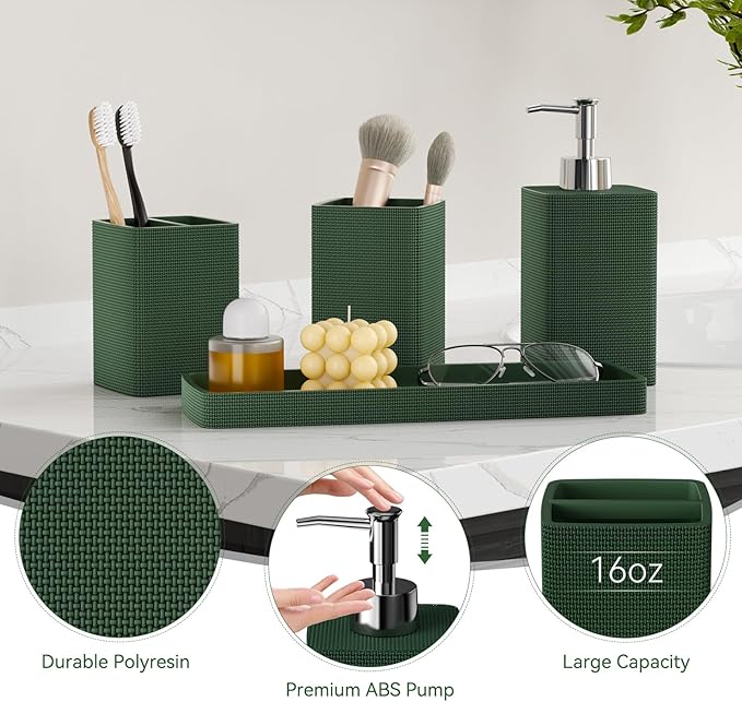 Resin Green Bathroom Set, Dark Green Bathroom Accessories Set - Image 3