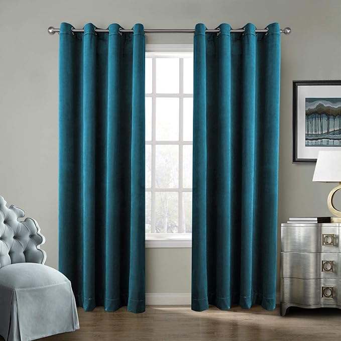 ChadMade Blackout Lined Premium Velvet Curtain Blue 50Wx84L Inch, Eyelet Grommet by ChadMade
