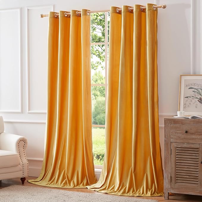BULBUL Mustard Yellow Velvet Curtains 90 inches Elegant Living Room Curtain - Image 5