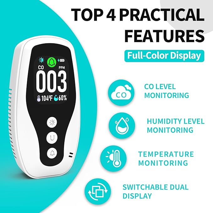Protmex 3 in 1 Carbon Monoxide Detector and Temperature Humidity Monitor - Image 3