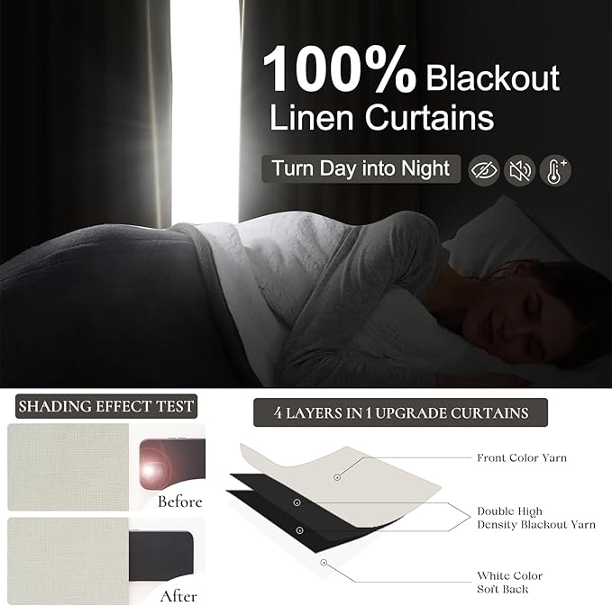 Unique Cream 105 Inch Large Window Blackout Curtains 2 Panels Set Floor to - Image 3