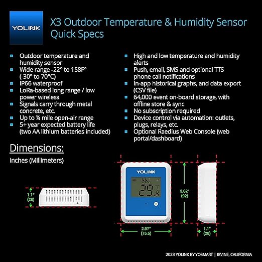 YoLink X3 vesion Outdoor Temperature & Humidity Data Logger, Hygrometer - Image 3