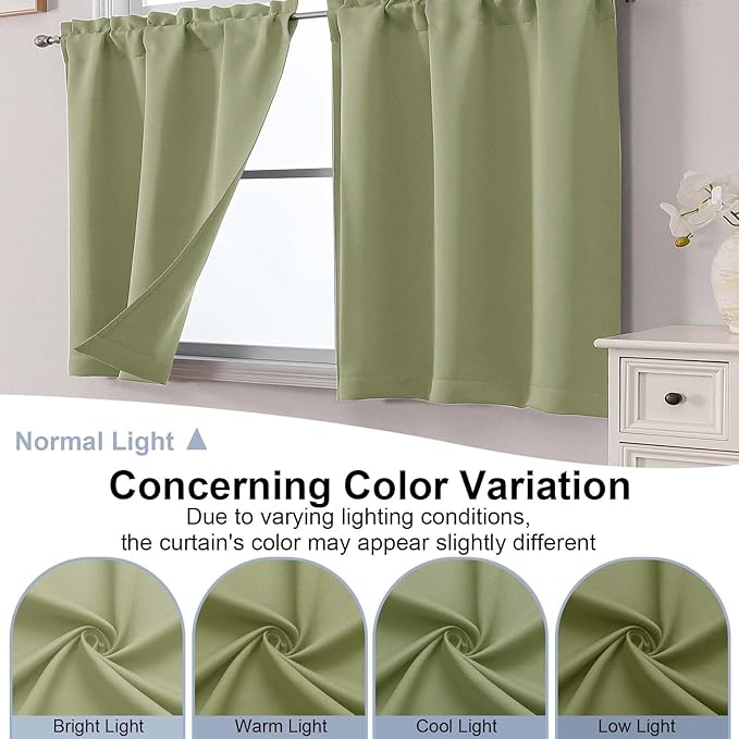 Chyhomenyc Sage Green Short Blackout Curtains 24 Inch Length, Small Kitchen - Image 8