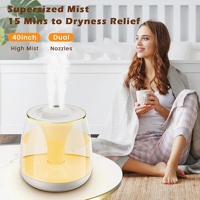 Humidifiers for Bedroom, 3 L Cool Mist Top-Fill 40H Super Long Time, 23dB Quiet - Image 2