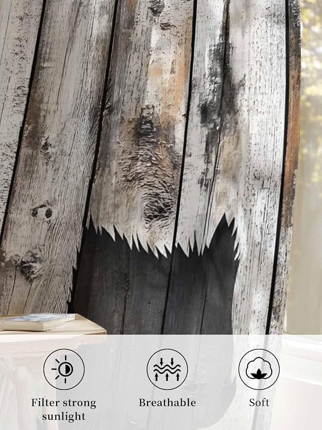 Sheer Curtains 96 Inches Long, Farmhouse Country Vintage Wood Grain Privacy - Image 6