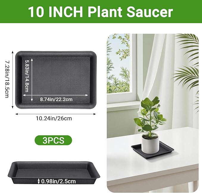 GREANER 10 Inch Plastic Plant Tray Saucer Rectangular, Humidity Trays - Image 2
