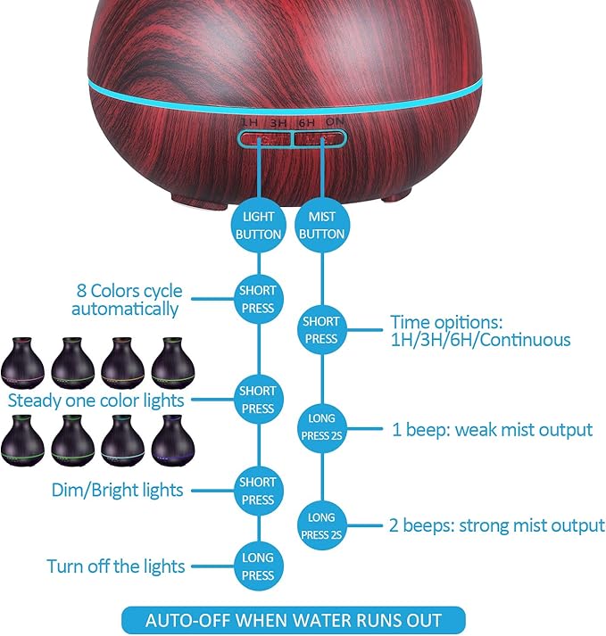 BZseed Aromatherapy Essential Oil Diffuser 550ml 12 Hours Wood Grain Aroma - Image 3