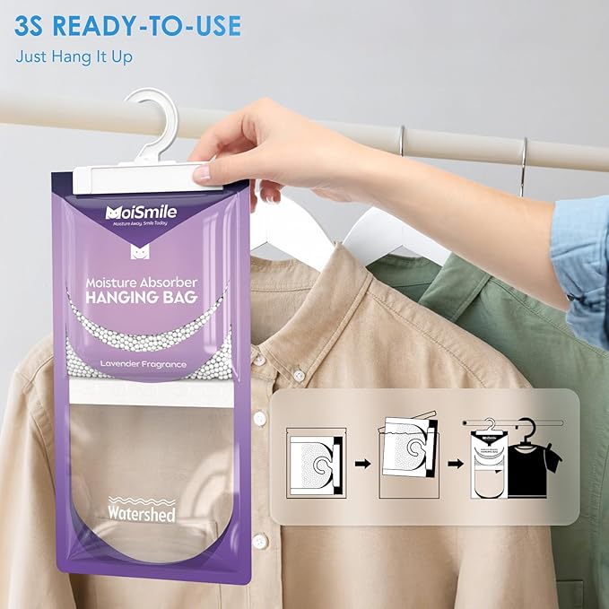 Moisture Absorbers 20 Pack Lavender Fragrance, Hanging Closet Dehumidifier Bags - Image 7