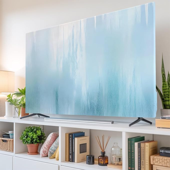 Minimalist Blue Background Indoor TV Cover, Elastic TV Screen Protector Solid by Unknown
