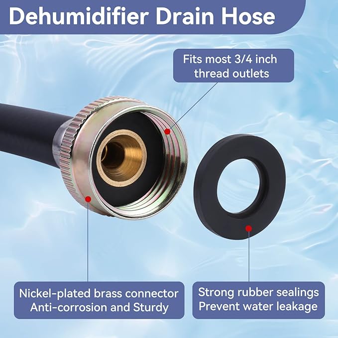 5 Feet Dehumidifier Drain Hose, 3/4 Inch FHT Connection, Brass Interface to - Image 3