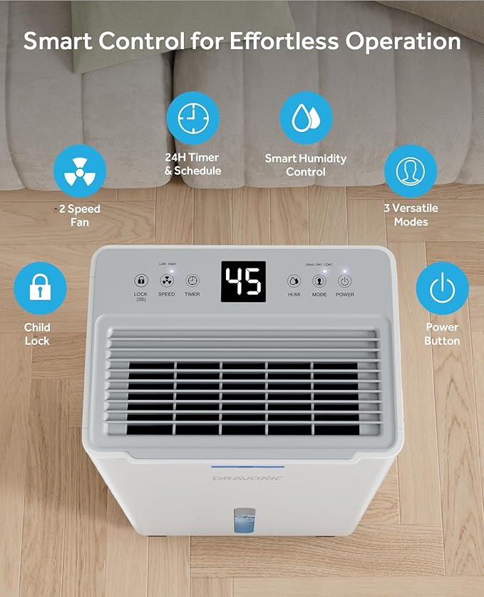 Dehumidifiers for Home with Drain Hose, Smart Humidity Control, 3 Modes for - Image 5