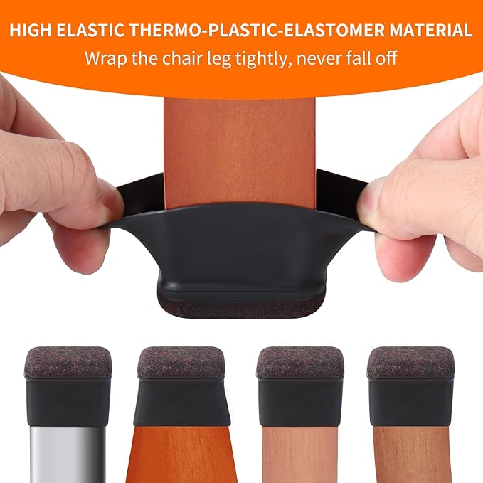 Ezprotekt 24 Pcs Rectangle Black Silicone Chair Leg Floor Protectors Caps - Image 3