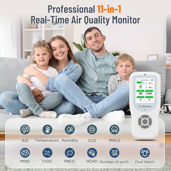 LifeBasis Air Quality Monitor Indoor, 10-in-1 Air Quality Detector - Image 2