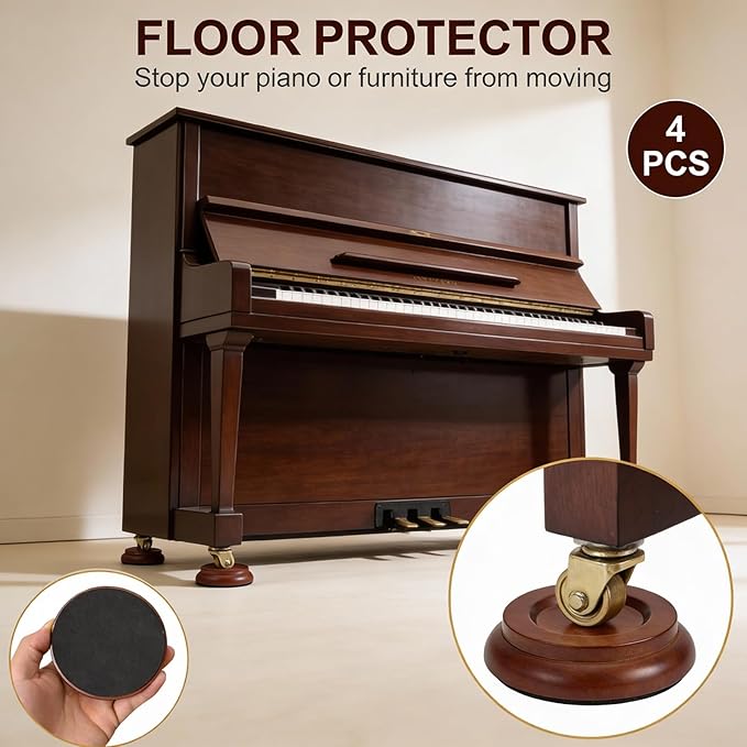 4 Pcs Solid Wood Upright Piano Caster Cups, Non-Slip & Anti-Noise - Image 3
