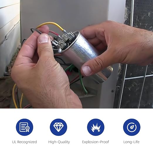 FOCSPROD 70+10 uF 70/10 MFD ±6% 370V/440V CBB65B AC Capacitor, Dual Run Round - Image 3