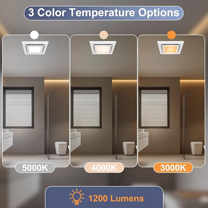 Bathroom Exhaust Fan with Light, 110 CFM Bath Ventilation Fans with 1200lm LED - Image 5