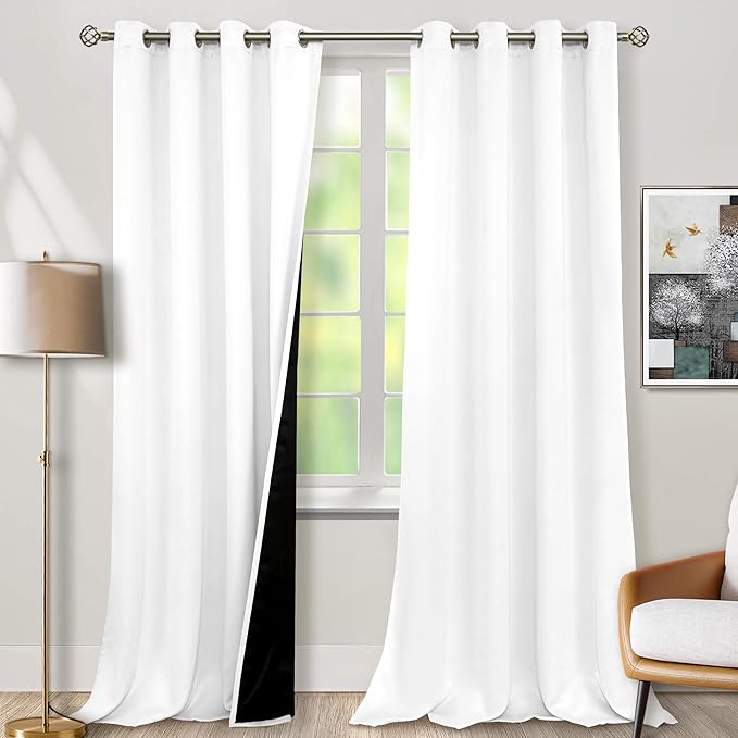 BGment White Blackout Curtains 95 Inches Long 2 Panels Set by BGment