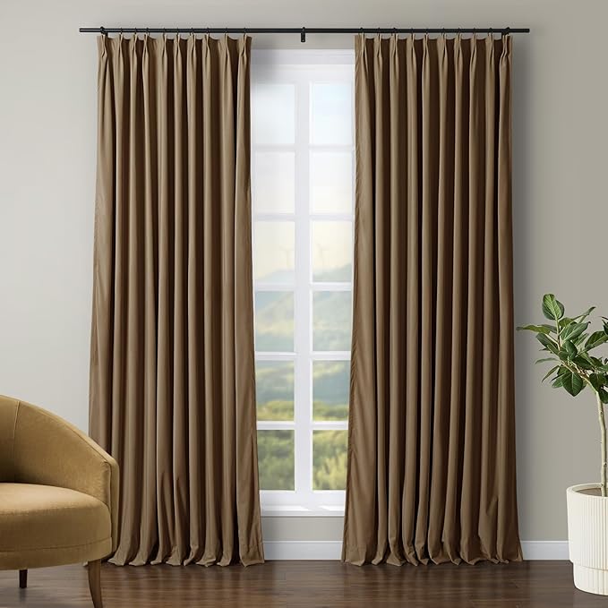 TWOPAGES Luxury Velvet Curtain Pinch Pleated Chocolate Curtain 84 inch Long by TWOPAGES