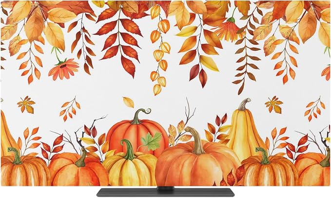 Thanksgiving Pumpkin Autumn Leaf Indoor TV Cover, Elastic TV Screen Protector - Image 2