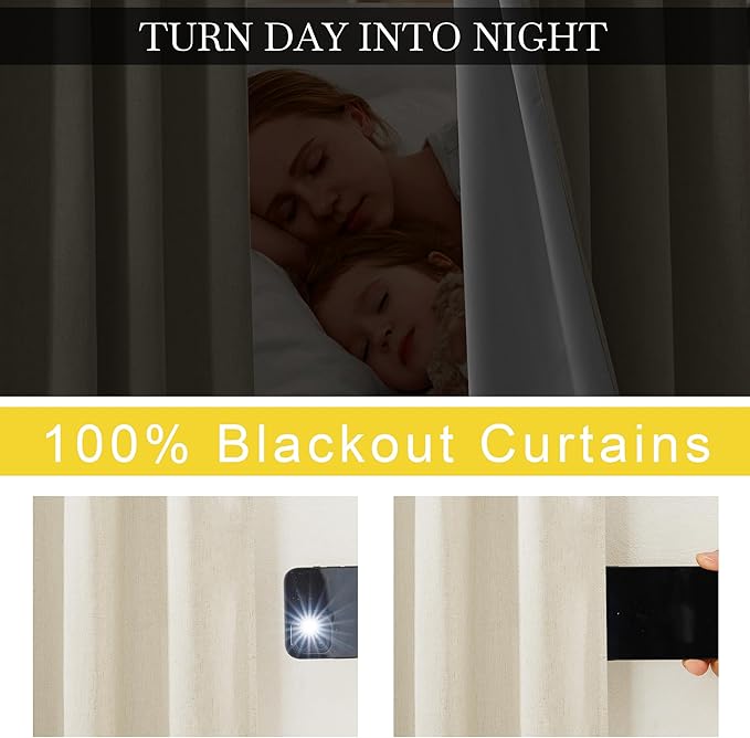 NICETOWN 100% Blackout Linen Curtains 63 inches Long, Bronze Grommet Thick Faux - Image 7