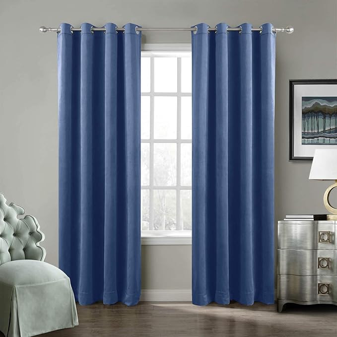 ChadMade Blackout Lined Premium Velvet Curtain Ocean Blue 72Wx84L Inch by ChadMade