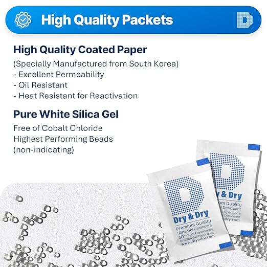Dry & Dry 2 Gram Silica Gel Packets Desiccants, Silica Packets - Image 2