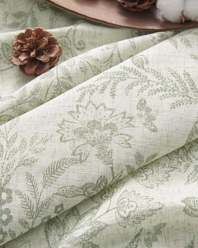 Vangao Lined Linen Curtains for Bedroom Floral Curtains 84 Inches Long Green - Image 9