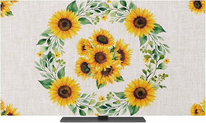 Rustic Sunflower Leaf Wreath Indoor TV Cover, Elastic TV Screen Protector by Unknown