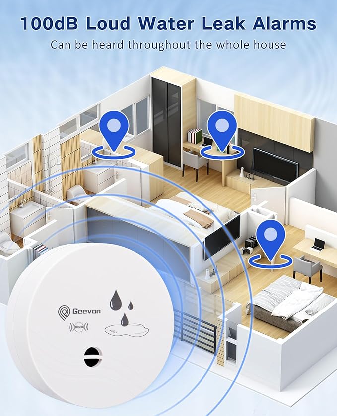 Geevon 4 Pack Water Leak Detectors, 100dB Water Sensor Alarms Flood Detector - Image 2