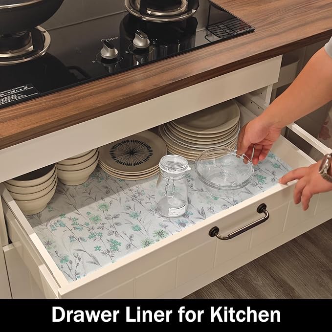 Blue and Green Floral Shelf Liners Non Adhesive and Strong Non-Slip Shelf and - Image 3