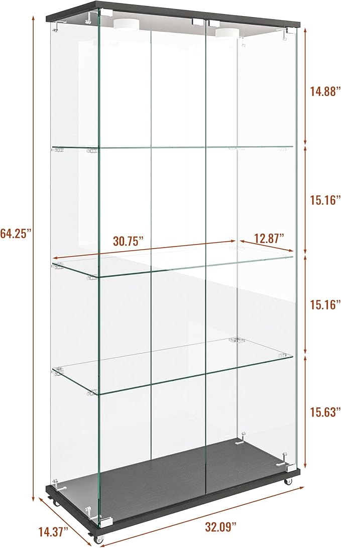 Yoluckea 4-Shelf Glass Display Cabinet - Image 2