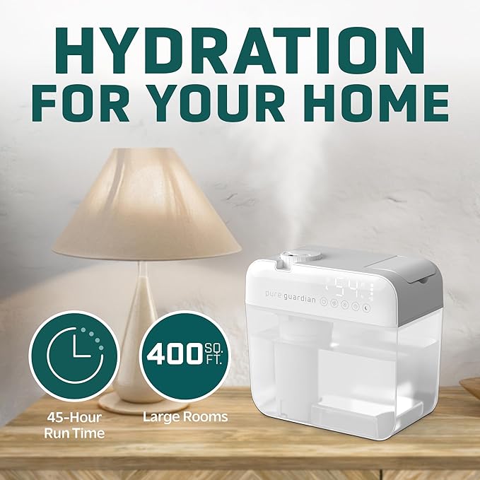 PureGuardian 1 Gallon, Cool Mist Ultrasonic Humidifier, 48-Hour Run Time - Image 4