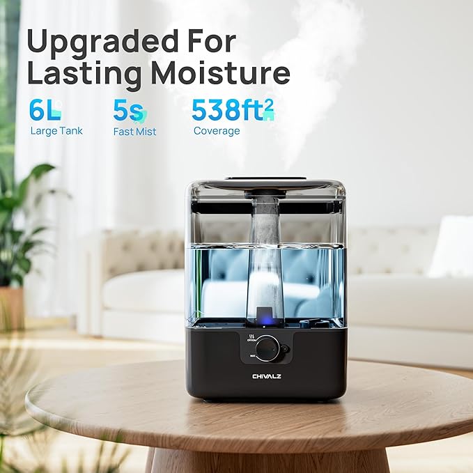 CHIVALZ 6L Humidifiers for Bedroom Large Room Home, Cool Mist Top Fill - Image 2