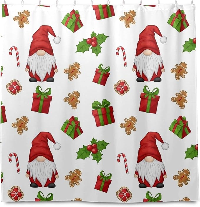 Christmas Gnome Santa White Shower Curtain Liner 72×72 inch - Image 2