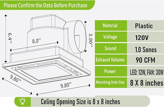 Bathroom Exhaust Fan with LED Light Ceiling Mount Ventilation Fan 118 CFM 1.0 - Image 3
