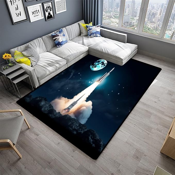 Broadloom, Rocket Liftoff Pattern Printing Lightweight Area Rugs Fade Resistant - Image 2