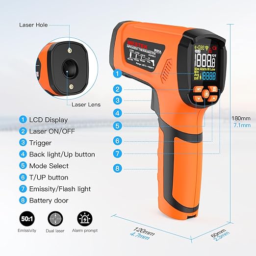 MESTEK Infrared Thermometer Temperature Gun -40℉~2912℉, High Temp Thermometer - Image 8