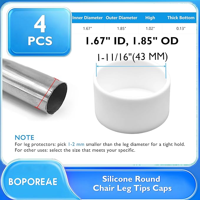 4 Pcs 1-11/16" Round Chair Leg Tips Caps, Silicone Rubber Furniture Leg Floor - Image 9