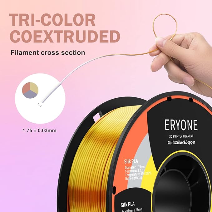 ERYONE Silk Tri Color PLA Filament 3D Printer 1.75mm +/- 0.03mm - Image 4