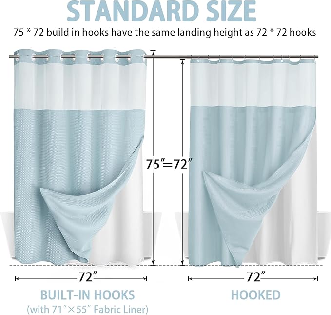 No Hook Shower Curtain and Liner Set, Teal Hotel Waffle Shower Curtain - Image 6