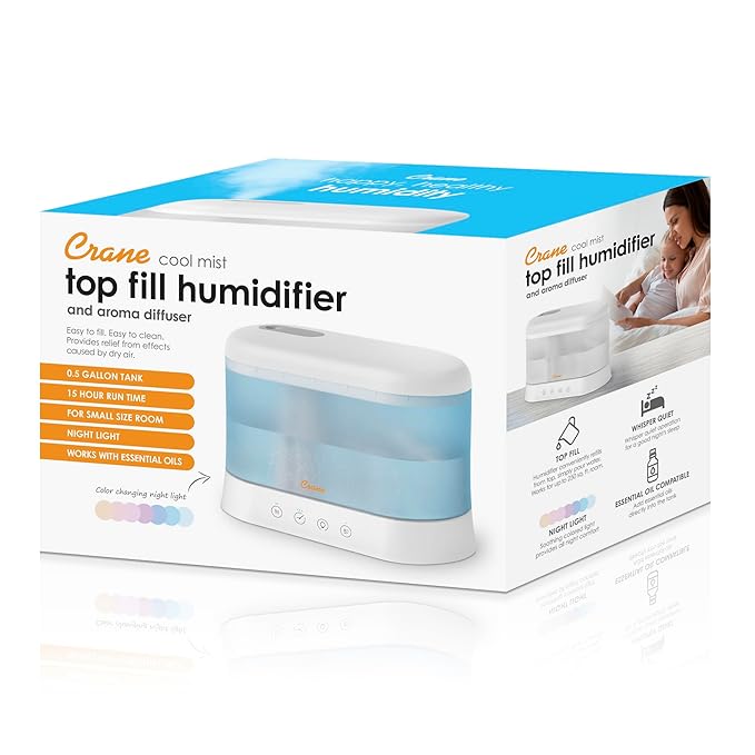 Crane 1.9 Liter Top Fill Cool Mist Humidifier & Essential Oil Diffuser - Image 7