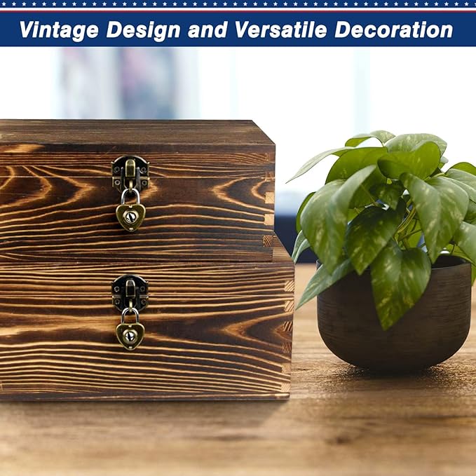 Wooden Box with Lock and Keys Hinged Lid Treasure Chest Memory Hobby - Image 8