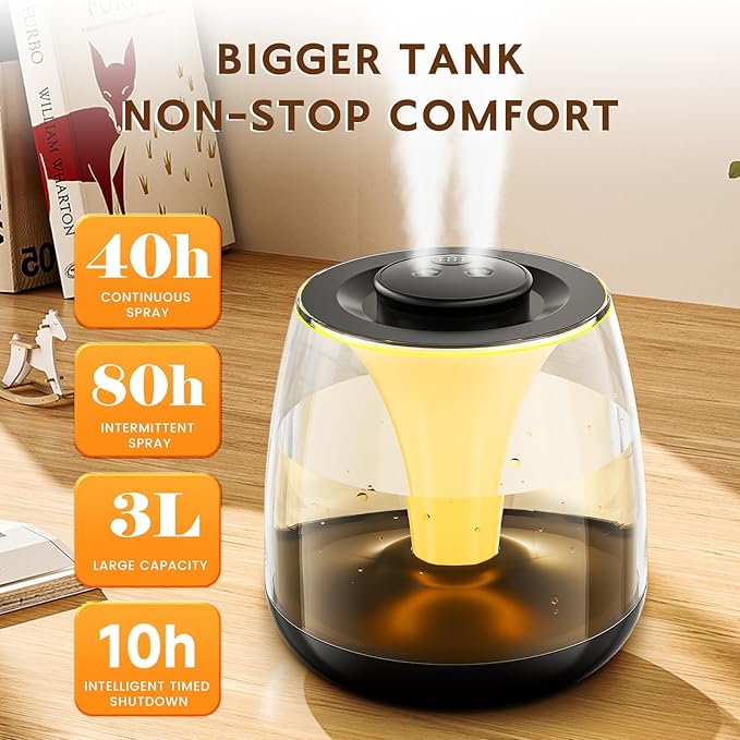 Humidifiers for Bedroom, 3 L Cool Mist Top-Fill 40H Super Long Time, 23dB Quiet - Image 3