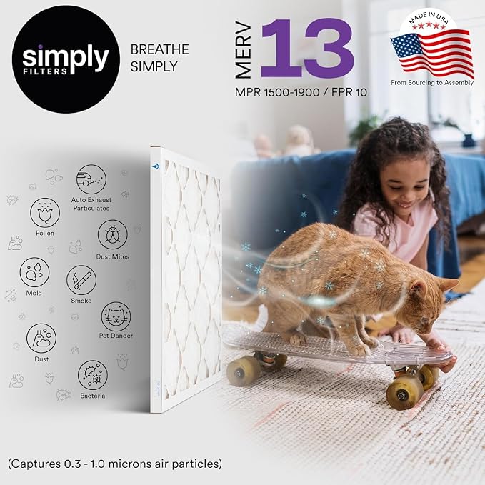 Simply 16x25x2 Air Filter, MERV 13, 6 Pack, Furnace Air Filter - Image 2
