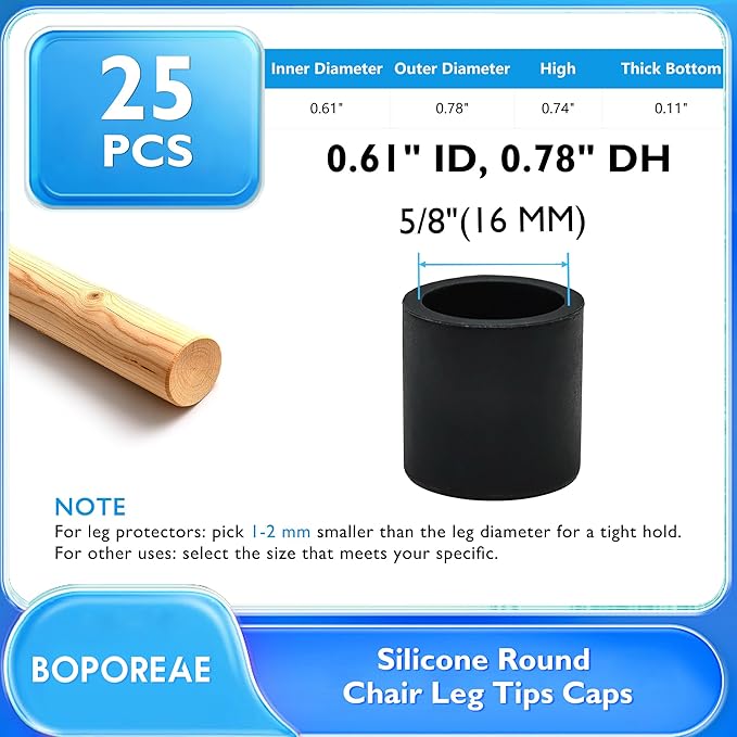 25 Pcs 5/8" Round Chair Leg Tips Caps, Silicone Rubber Furniture Leg Floor - Image 9