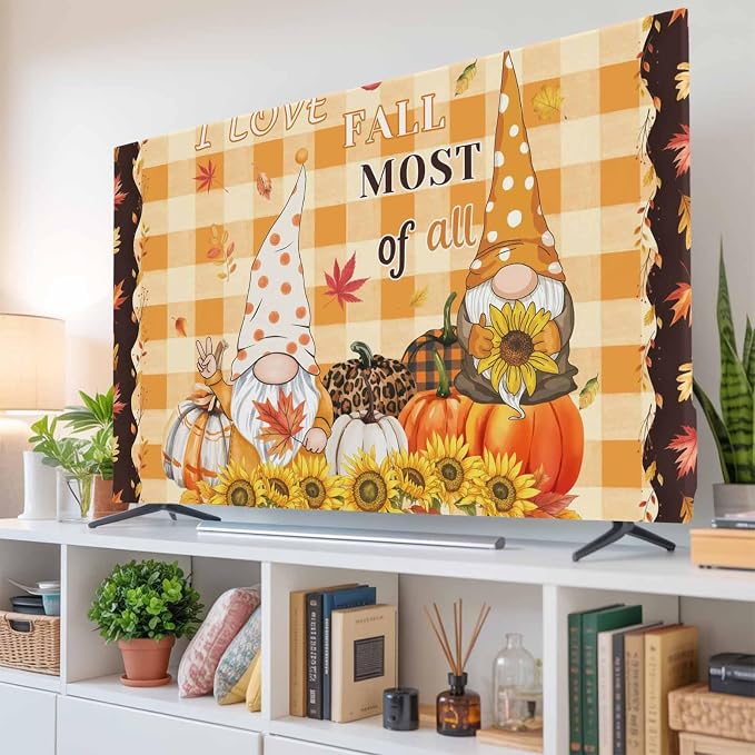 Pumpkin Harvest Sunflower Thanksgiving Gnome Indoor TV Cover, Elastic TV Screen by Unknown