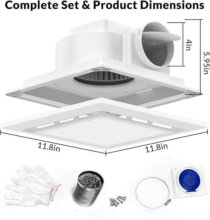 TEPU Bathroom Exhaust Fan with Light 144 CFM, 11.8In Grille, Cutout Size 9.8" x - Image 7