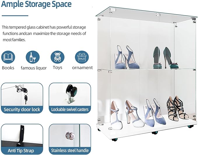 Yoluckea 2-Tier Glass Display Cabinet - Image 4