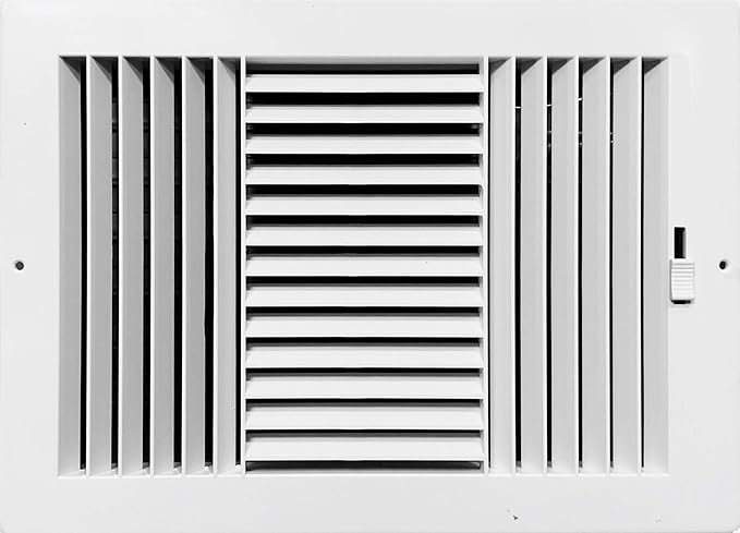 Three-way plastic side wall/ceiling register in white 12"w X 8"h by KumpelAire